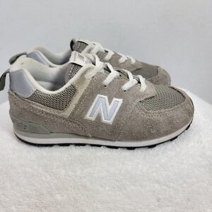 New Balance Boys Size 10 Gray Classic 574 Suede Slip On Sneakers